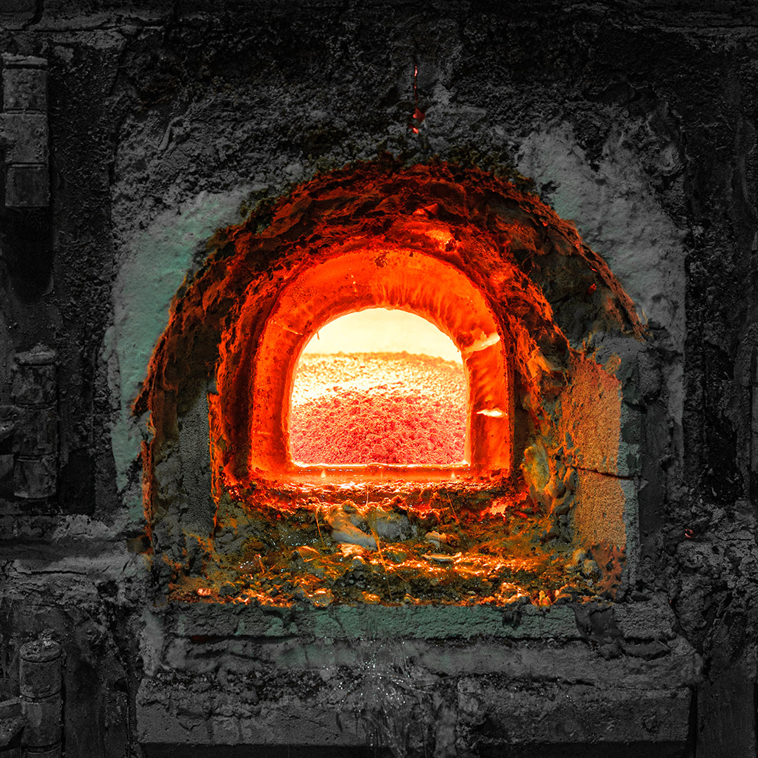 Greeting Card: Glass melting in a Furnace