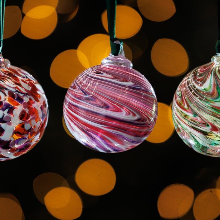 Coloured Christmas Decorations - Set of Three Baubles - Assorted Red