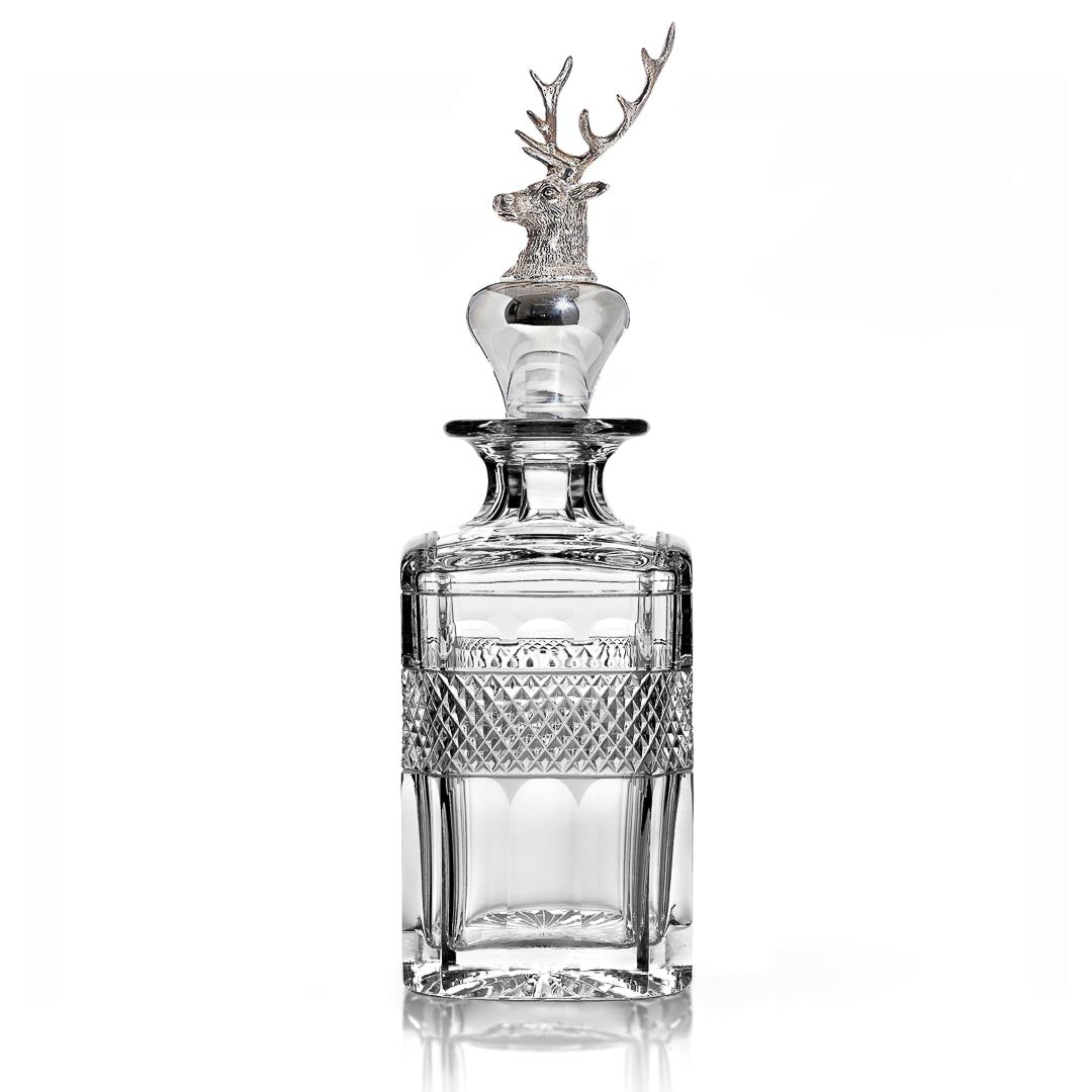 Cumbria Crystal Grasmere Square Spirit Decanter with Hamilton & Inches Silver Stag Stopper