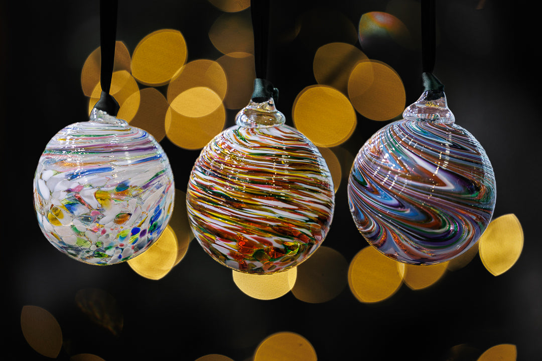 Coloured Christmas Decorations - Set of Three Baubles - Assorted Colours