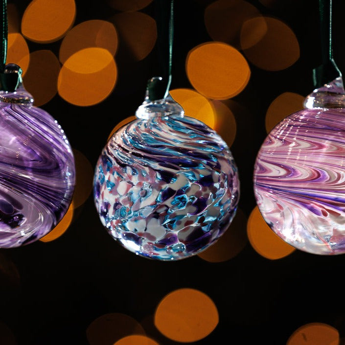 Coloured Christmas Decorations - Set of Three Baubles - Assorted Purple