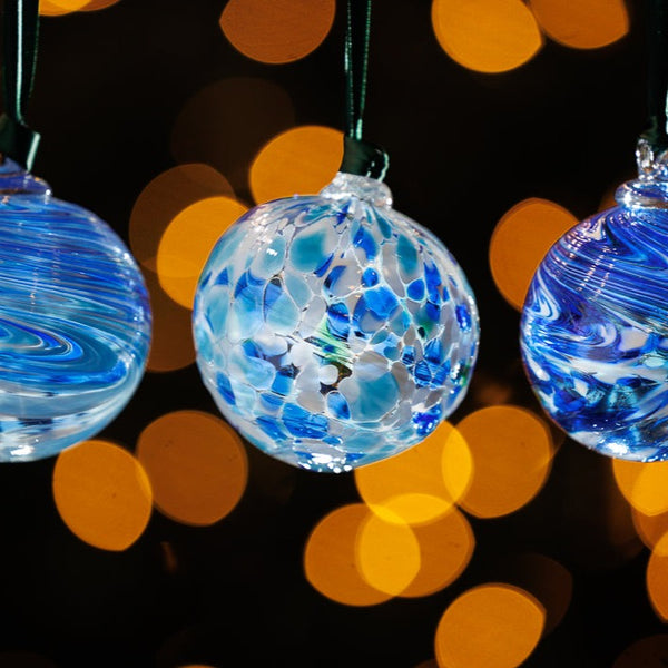 Coloured Christmas Decorations - Set of Three Baubles- Assorted Blue