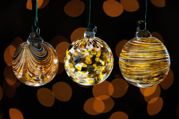 Coloured Christmas Decorations - Set of Three Baubles - Assorted Yellow
