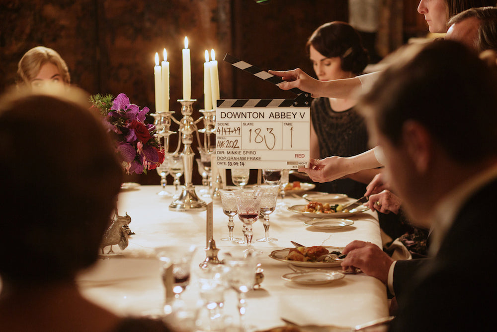 Downton Abbey behind the scenes dinner table with Grasmere Crystal range from Cumbria Crystal